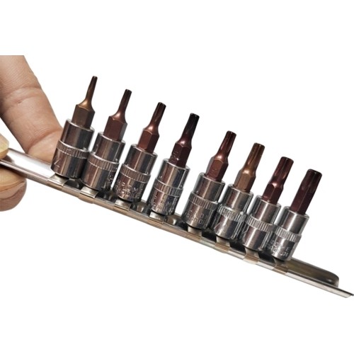 Galvučių su antgaliu rinkinys 1/4" (T-8-T-40)(torx) 8vnt.