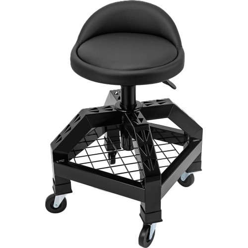 Adjustable garage shop stool with backrest