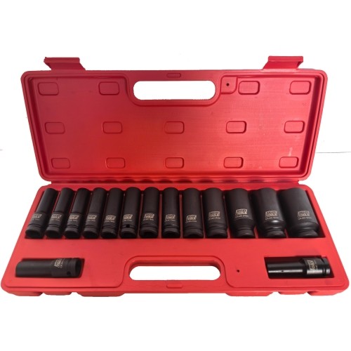 1/2" Prailgintų smūginių galvučių rinkinys 15vnt. (10-32mm) 12-kampės