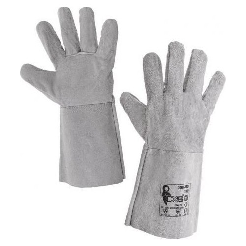 Suvirintojo pirštinės, prailgintos, odinės, pilkos