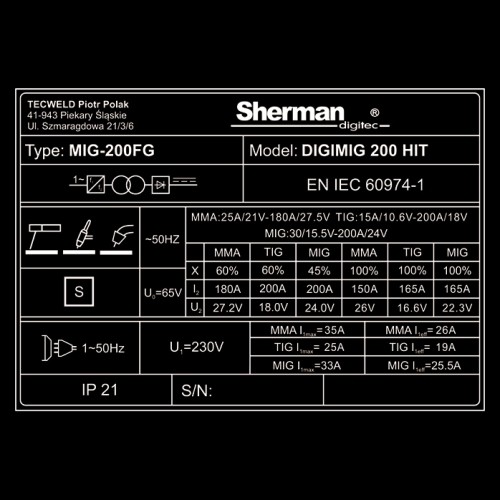 Sinerginis suvirinimo aparatas Sherman DIGIMIG 200 HIT