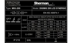 Inverterinis suvirinimo aparatas Sherman DIGIMIG 205 LCD SYNERGIC