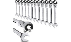 Open combination ratchet spanner with flexible head - 13mm