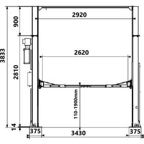 Two post lift with electromagnetic release 4.0t, 380V H3833mm