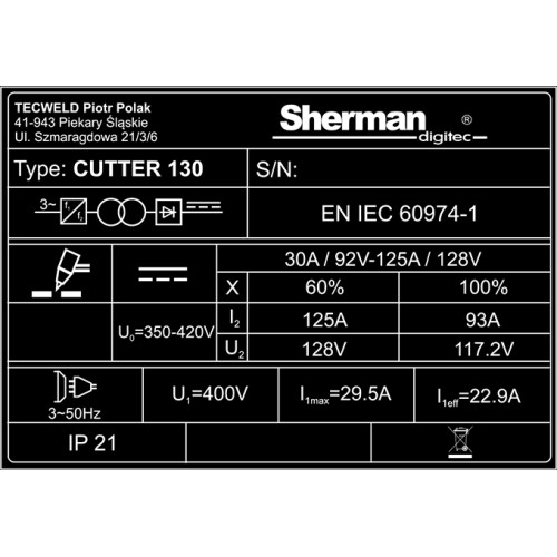 Plazminio pjovimo aparatas CUTTER 130 (iki 45 mm)