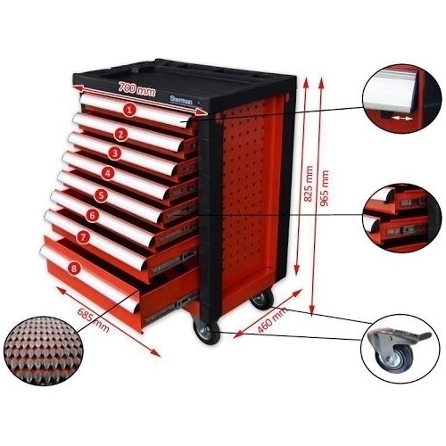 Tool trolley 8 drawers, red