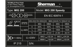 Inverterinis suvirinimo aparatas Sherman MIG 200 Speedy