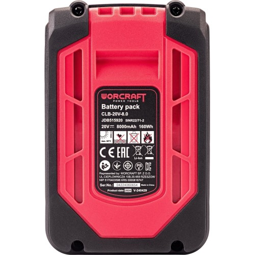 Battery for cordless tools WORCRAFT 20V 8.0Ah LI-ION