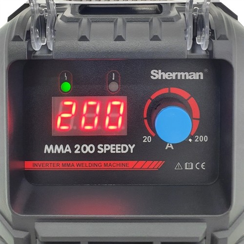 Inverterinis suvirinimo aparatas Sherman MMA 200 Speedy, su plastikiniu lagaminu ir priedais