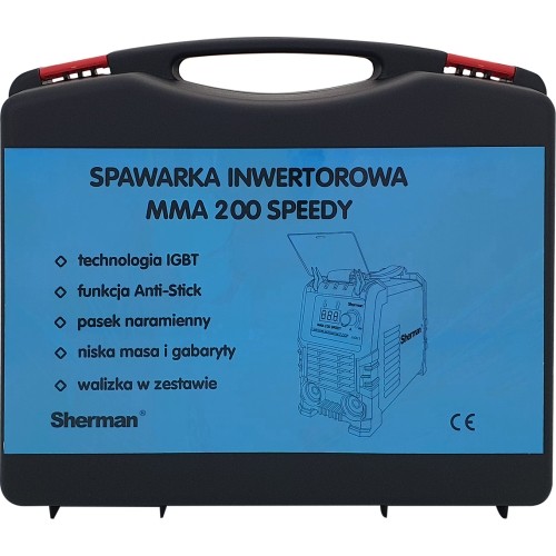 Inverterinis suvirinimo aparatas Sherman MMA 200 Speedy, su plastikiniu lagaminu ir priedais
