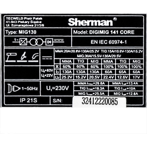 Synergic DIGIMIG 141 CORE inverter welder for gas-free welding