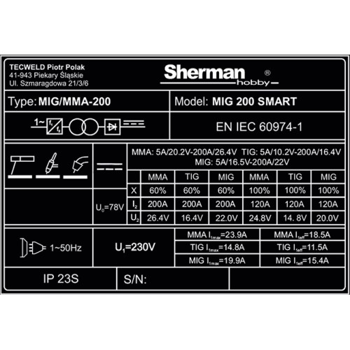 Inverter welder Sherman MIG 200 SMART