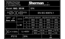 Inverterinis suvirinimo aparatas Sherman MIG 351M/4R