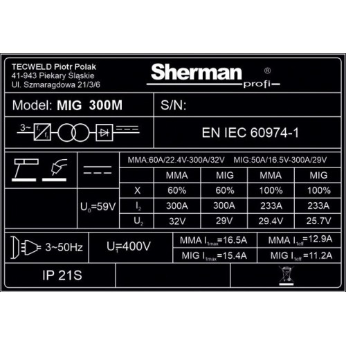 Inverter welder Sherman MIG 300M/4R