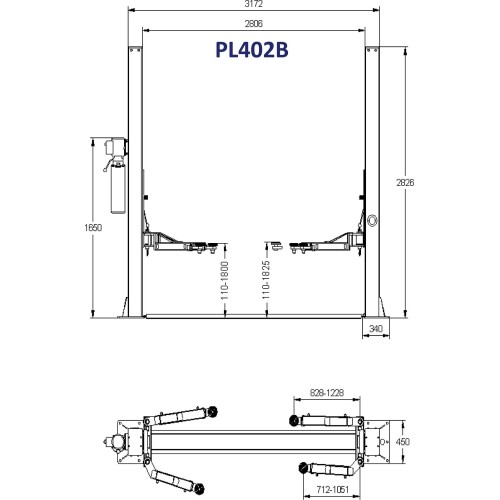 Hydraulic two post lift with mechanical safety locks, 4.0t - 4.0t, 220V