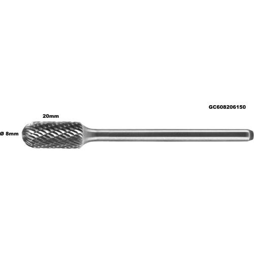 Long carbide rotary burr shape C ball nosed cylinder (WRC) Ø 8mm