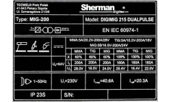 Inverterinis suvirinimo aparatas Sherman DIGIMIG 215 DUALPULSE 4R