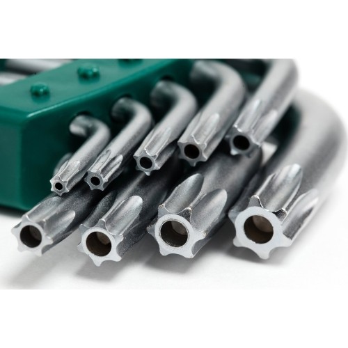 L-tipo šešiakampių TORX raktų rinkinys 9vnt. (T10-T50) su kiauryme