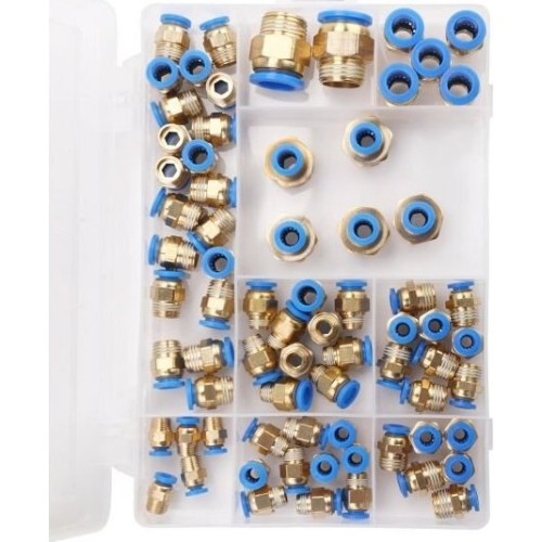 Greito jungimo vožtuvų su sriegiais rinkinys (4 - 16mm)(1/8"+1/4"+1/2") 72vnt.