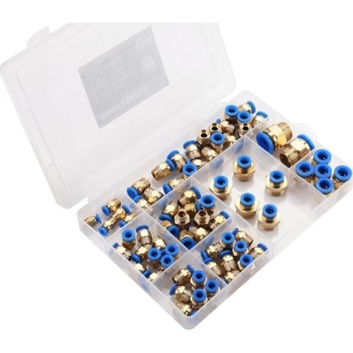 Greito jungimo vožtuvų su sriegiais rinkinys (4 - 16mm)(1/8"+1/4"+1/2") 72vnt.