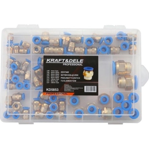 Greito jungimo vožtuvų su sriegiais rinkinys (4 - 16mm)(1/8"+1/4"+1/2") 72vnt.