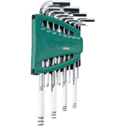 L-type hex key long ball point set 12pcs. (1/16"-3/8") (S.A.E.)