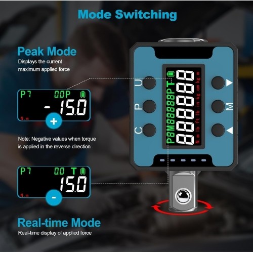 1/2" dinamometrinis skaitmeninis adapteris terkšlei 6-200Nm