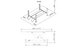 Four post hydraulic lift with secondary lifting mechanism 5t