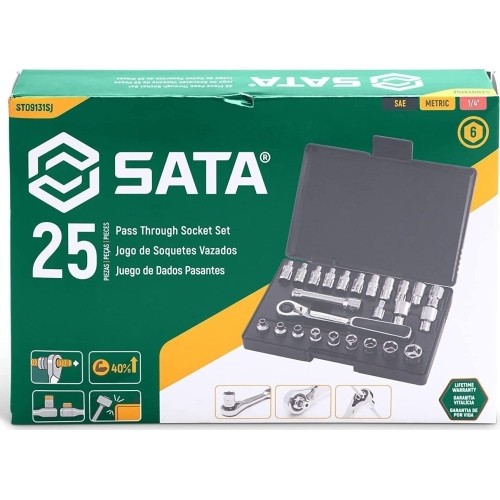 1/4" Dr. Ratchet pass-thru socket set 25pcs (metric & S.A.E)