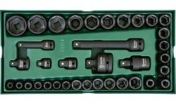 Padėklas. Smūginių galvučių rinkinys 3/8“ + 1/2" 36vnt.