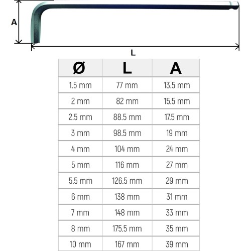 L-type hex key ball point - 6mm