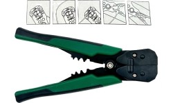 Universal wire stripper and ratchet crimping pliers