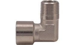 L-type connector F. Internal thread 1/4" x M. External thread 1/4"