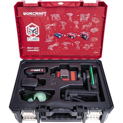 Akumuliatorinis lazerinis nivelyras  360°x3D 12 linijų (žalias) WORCRAFT 20V 2.0Ah LI-ION (XCUBE dėžė)