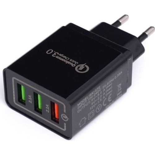 Įkroviklis 220V greito krovimo 2xUSB/2.1A +1USB/QC3.0