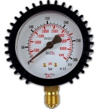 Slėgio matuoklis ⌀ 63 mm, skirtas TURBO argono/CO₂ reduktoriui (MIX) - 315 barų cilindras