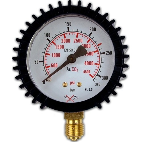 Slėgio matuoklis ⌀ 63 mm, skirtas TURBO argono/CO₂ reduktoriui (MIX) - 315 barų cilindras