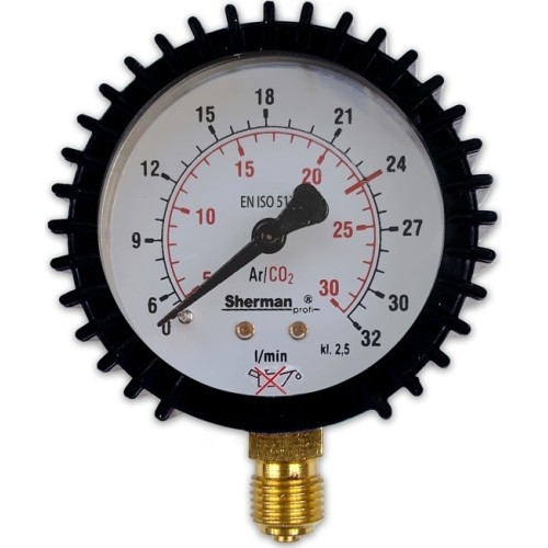Slėgio matuoklis ⌀ 63 mm, skirtas TURBO argono/CO₂ reduktoriui (MIX) - Darbinis - srauto greitis 32l/min