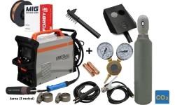 Inverterinio suvirinimo aparato 255A MIG / MMA / LIFT TIG KOMPLEKTAS (aparatas + dujų balionas CO2 5L + reduktorius + viela + ki