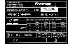 Inverterinis suvirinimo aparatas Sherman MIG 200M 4R