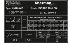 Welding machine Sherman DIGIMIG 220 LCD
