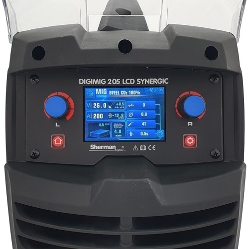 Inverterinio suvirinimo aparato Sherman DIGIMIG 205 LCD SYNERGIC KOMPLEKTAS  (aparatas + dujų balionas CO2 8L + reduktorius + v