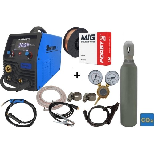 Inverter welder Sherman MIG 200 SMART (machine + gas cylinder CO2 5L + gas reducer + wire + other)