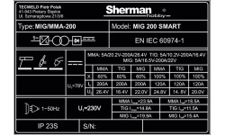 Inverterinis suvirinimo aparatas Sherman MIG 200 SMART  (aparatas + dujų balionas CO2 5L + reduktorius + viela + priedai)