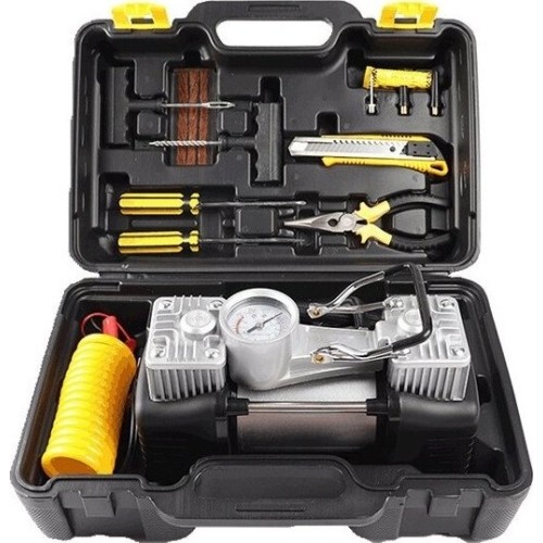 Double cylinder electric air compressor 12V 40L/min with repair tools