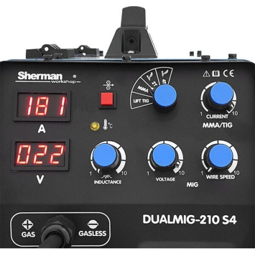 Inverterinis suvirinimo aparatas DUALMIG 210 S4 su ratukais ir lentyna dujų balionui