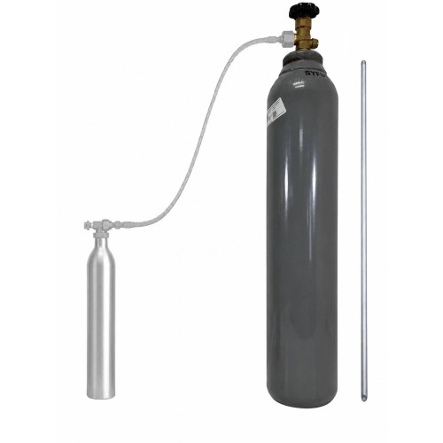 Dujų balionas (užpildytas CO₂ dujom) su nusodinimo vamzdeliu, skirta pildyti SodaStream balionėlius