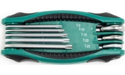 Sulankstomų TORX raktų rinkinys 8vnt. (TT9-T40) su kiauryme