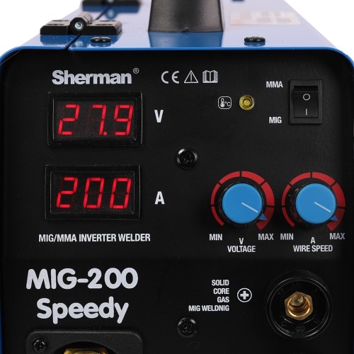 Inverterinis suvirinimo aparatas Sherman MIG 200 Speedy (aparatas + dujų balionas CO2 5L + reduktorius + viela + priedai)