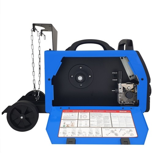 MIG 200 SMART inverter welder with wheels and cylinder shelf